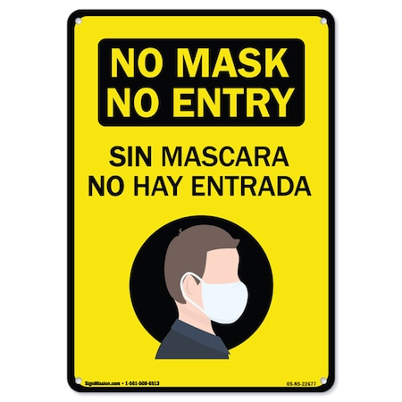 Signmission PSA, No Mask No Entry, Sin Mascara No Hay Entrada, 24in X 18in Rigid Plastic, OS-NS-P-1824-22677 OS-NS-P-1824-22677